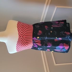 ROXY Striped Bodice Floral Abstract Skirt‎ Strapless Casual Boho Sun Dress M